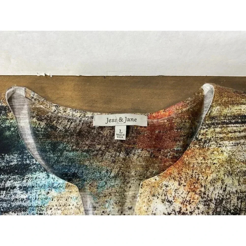 Jess and Jane Womens Large Watercolor Abstract Rhinestone Print Tunic Top - Picture 4 of 11
